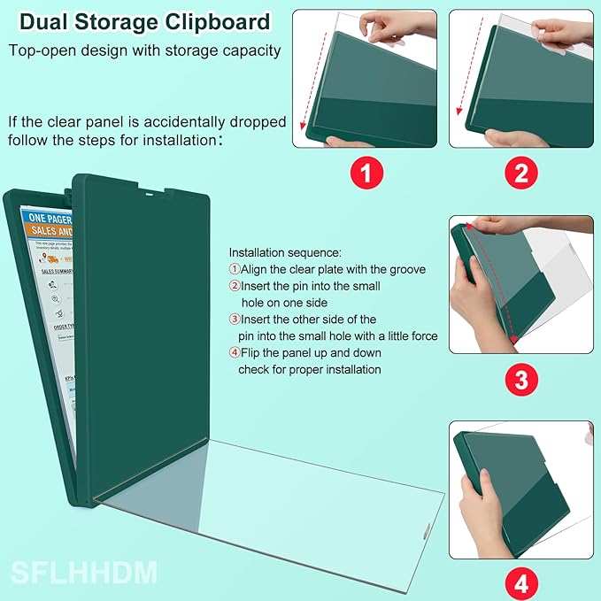 SFLHHDM Clipboard with Storage,Heavy Duty Clip Boards 8.5x11 with 2 Storage Case,Clear Visible Panel Storage Clipboards,Side Opening Nursing Clipboard Folder for Office Supplies-Bottle Green