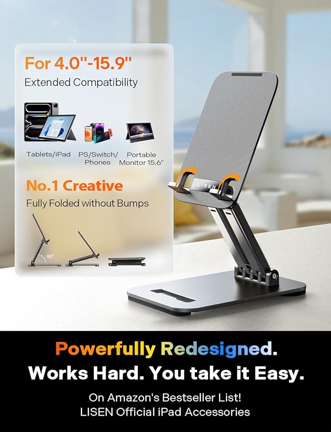 LISEN for iPad Stand Tablet Holder for Desk, Office Desk Accessories for Men Women Kids Tablet Gifts, Office Home Essentials Gadgets Portable Monitor Stand for 2026 New iPad a16 Accessories Switch