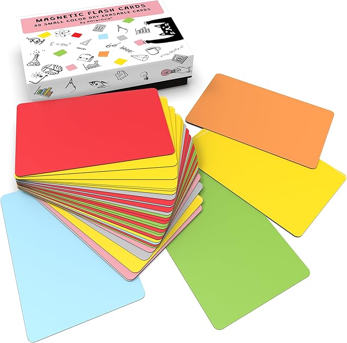 Dry Erase Magnetic Labels, 2.8 x 1.8 in, Solid Colors, 40-Pack, Colored Erasable Write-On Labels, for Home, School, Office, Whiteboard