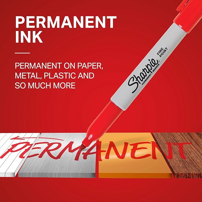Sharpie Permanent Markers Set Fine Tip Markers Quick Drying And Fade Resistant For Plastic Metal Wood And More Drawing Coloring And Poster Marker Red 12 Count