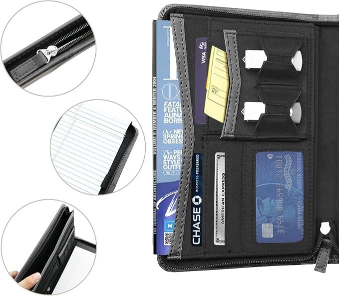 Junior Business Padfolio - A5 PU Leather Portfolio Binder & Zippered Binder Folder with 5 x 8 Writing Pad and Interior Storage Pocket Executive Business Organizer for Men Women,Gray