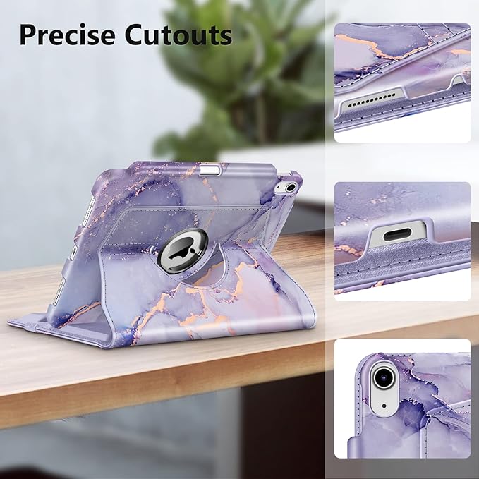 Fintie Rotating Case for iPad (A16) 11th Generation 11 Inch (2025), iPad 10th Generation 10.9 Inch (2022) - [Built-in Pencil Holder] 360 Degree Rotating Protective Stand Cover, Lilac Marble