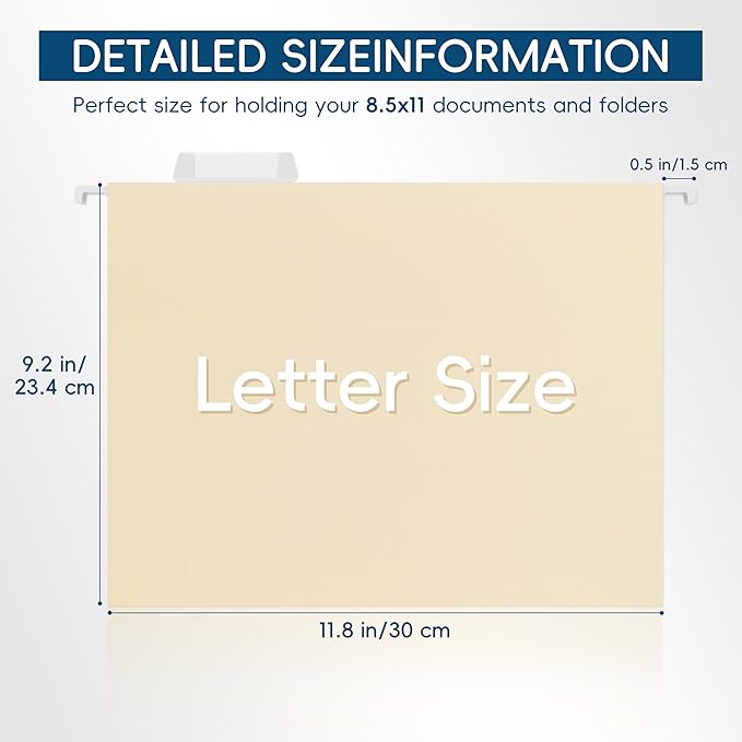 Hanging File Folders,Yellow 25 Pack Letter Size File Folders with 1/5-cut Tabs,Office Essentials for Filing Cabinet & Desk Storage
