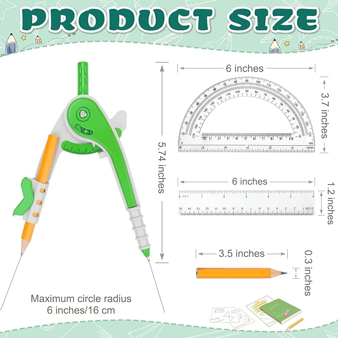 36 Pack Math Compass & Protractor Geometry Math Plastic Ruler Set Drawing Compass with Pencils 6 Inch Plastic Protractor for Geometry Bulk for Office Woodworking Art Drawing