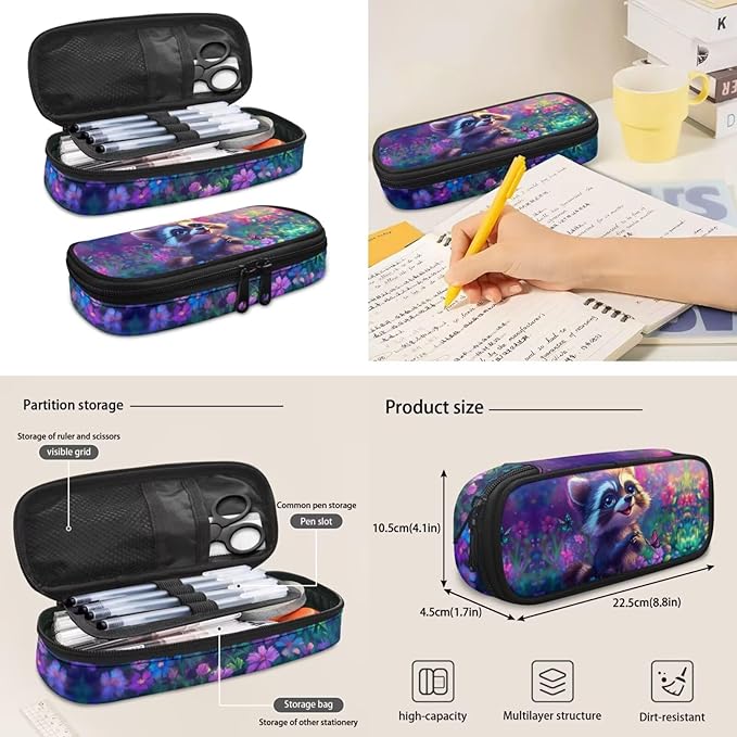 Raccoon Backpack for Girls Boys School Bag Set Elementary Bookbag with Lunch Box Kids Pencil Case Water Bottle Sleeve Kindergarten Preschool Schoolbag Travel Daypack Rucksack