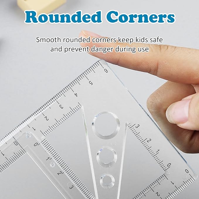 4 Pack Multifunctional Geometric Ruler, Mathematics Measuring Tool Draft Rulers Set, Rotatable Circular Drawing Template Ruler for Student Studying Designing Office Supplies (4 Styles)