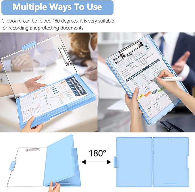 SFLHHDM Clipboard with Storage,Heavy Duty Clip Boards 8.5x11 with 2 Storage Case,Clear Visible Panel Storage Clipboards,Side Opening Nursing Clipboard Folder for Office Supplies-Aqua Blue