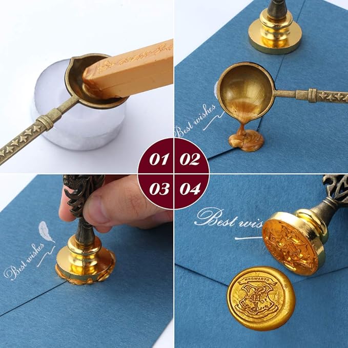 Quill Pen and Ink Set - Feather Calligraphy Dip Pen with Wax Seal Stamp Kit and 5 Nibs (Dark Green)