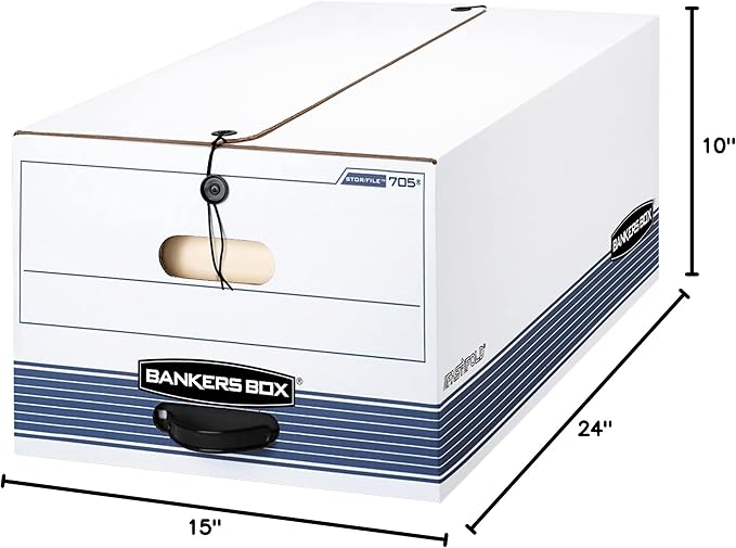 Bankers Box® Stor/File™ Standard-Duty Storage Boxes With Locking Lift-Off Lids And Built-In Handles, Legal Size, 24" x 15" x 10", 60% Recycled White/Blue, Case Of 3