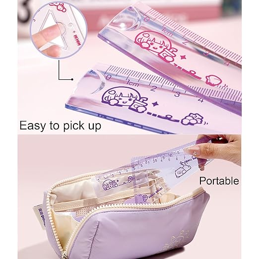 4 Pieces Pink Flexible Rulers Set 15cm Soft PVC Bendable Rulers Shatterproof Straight Ruler Triangle Ruler Straight Edge Protractor Math Geometry Tool Office School Supplies (Pink)