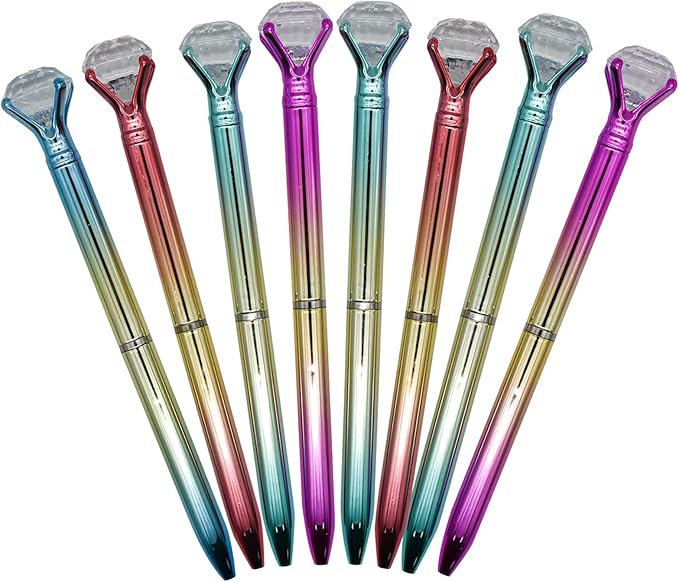 Maydahui 12 PCS Dazzling Big Diamond Ballpoint Pen Retractable Bling Rhinestone Metal Pen for Wedding Bridal Shower Party (Blue and Black Ink Random Delivery)