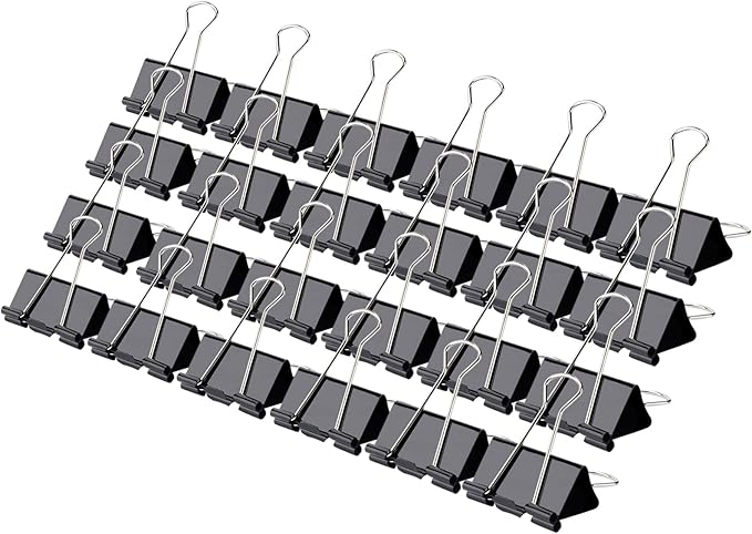 Binder Clips,Qimailer Medium Clips,24 Pcs 1.25 Inch,Black Metal Binder Clips and Paper Clips for Office, Home, School