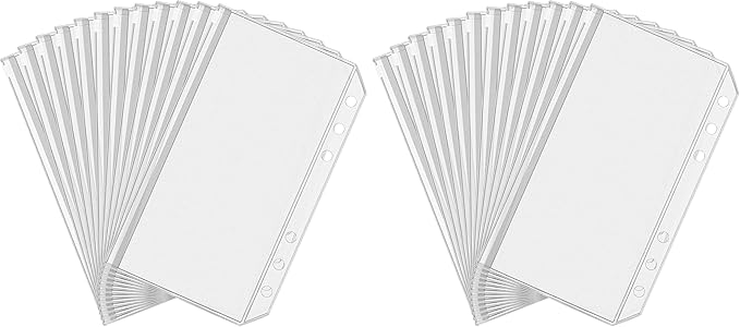 Antner 12pcs A6 Size Binder Pockets 6 Holes Budget Cash Envelopes for Budgeting, Clear Zipper Folders Loose Leaf Bags for A6 6-Ring Budget Binder, Waterproof PVC Document Pouch Filing Bags (Pack of 2)