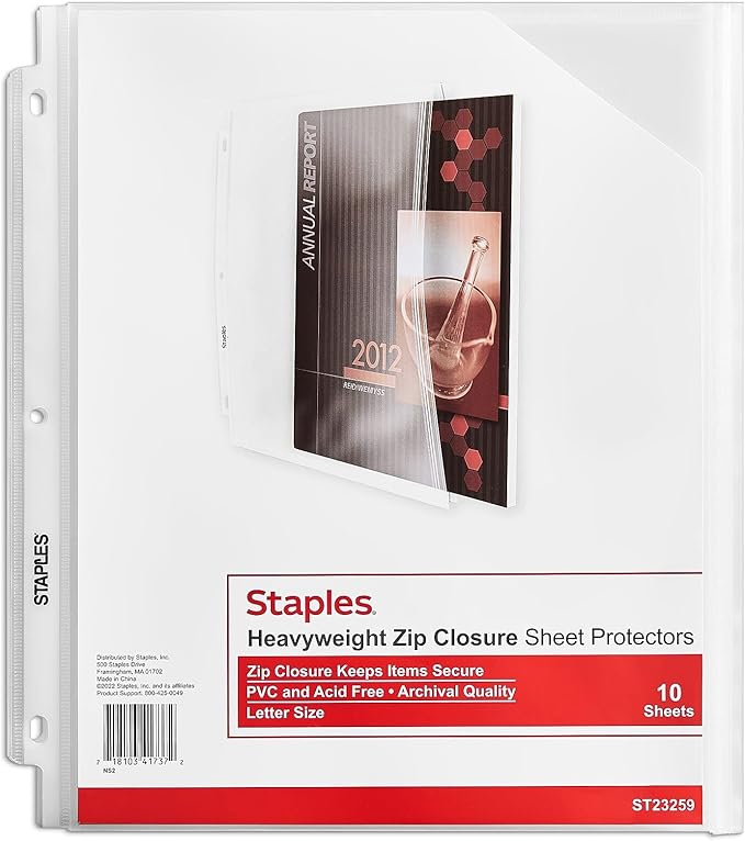 Staples Medium Weight Sheet Protectors, Letter Size 8.5 x 11, Clear, 10-Pack, Protective Pages for Binders