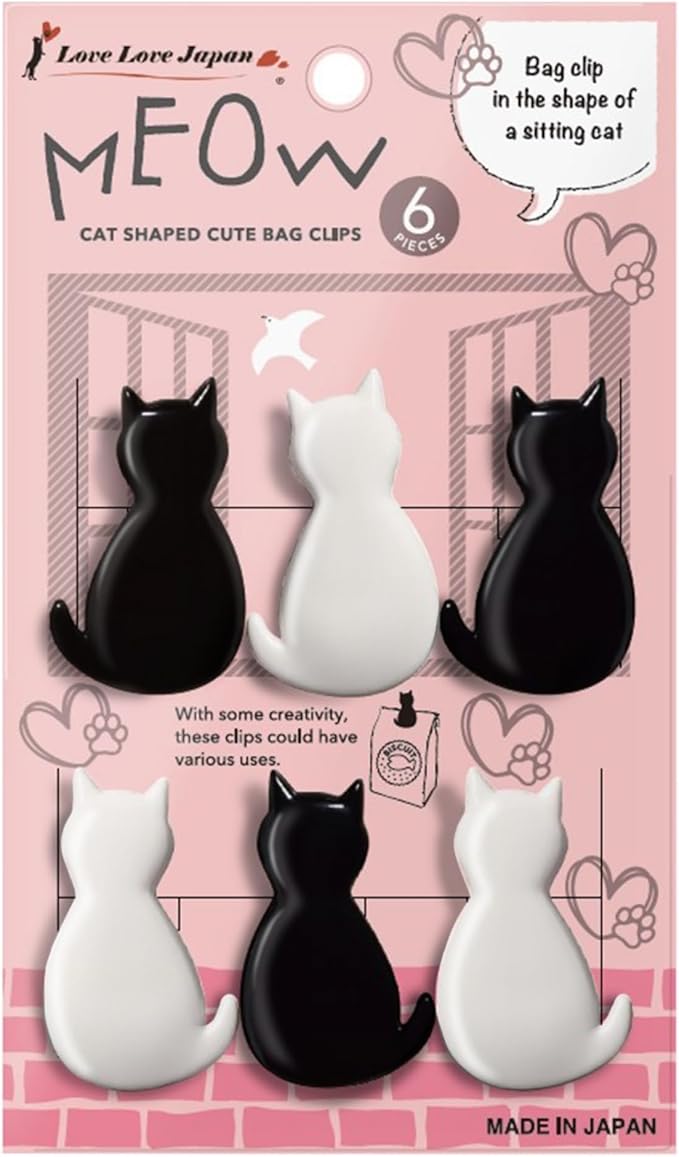 Sturdy & Cute Cat Chip Clips - Set of 6 Strong Grip for Snack Bags, Documents, Gift Bags Durable and Resilient | LOVE LOVE JAPAN