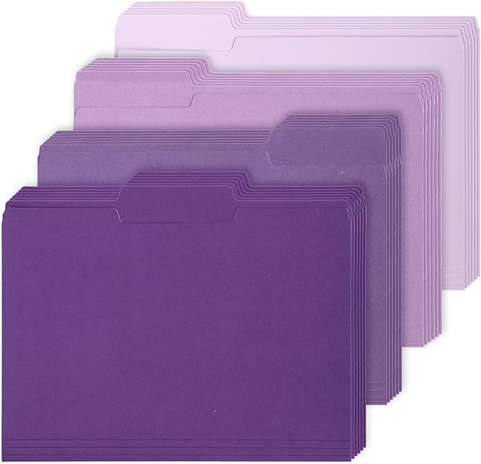 Whaline 24 Pack Purple File Folders Letter Size 4 Colors Gradient Purple File Pockets with 1/3 Cut Tab for Home Office Classroom Supplies, 8.9 x 11.6 Inch