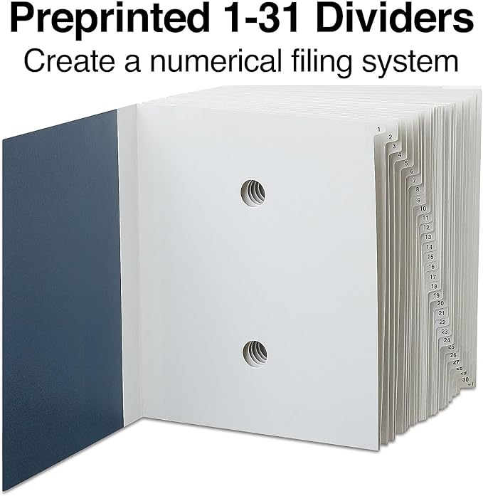 Staples Pressboard Indexed Desk File, Numerical Index 1–31, Blue, 2‑Pack – Desktop File Organizer for Office Documents
