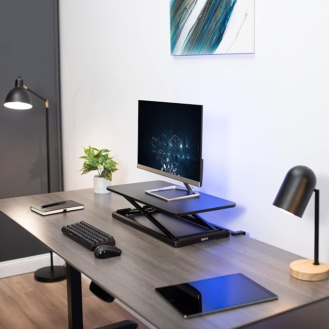 VIVO Single Top 24 inch Scissors Lift Keyboard and Mouse Riser, Height Adjustable Laptop Desk, For Ergonomic Sit Stand Workstations, Black, DESK-V024A