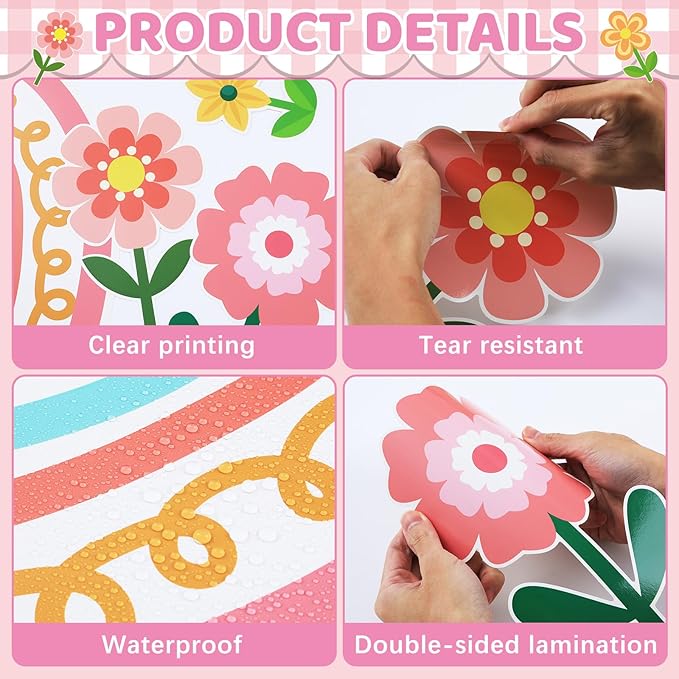 Spring Bulletin Board Decoration Set Floral Classroom Decoration Flowers Rainbow Bee Paper Cutouts in Our Spring Era Bulletin Board for School Office Home Nursery Chalkboard Wall Decor Party Supplies