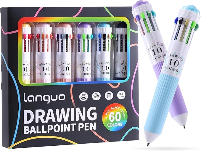 60 Colors Multicolor Pen, 6PCS 10-in-1 Multicolor Ballpoint Pen Set, 0.8mm Tip Retractable Colored Pens for Drawing and Writing, School Office Art Supplies