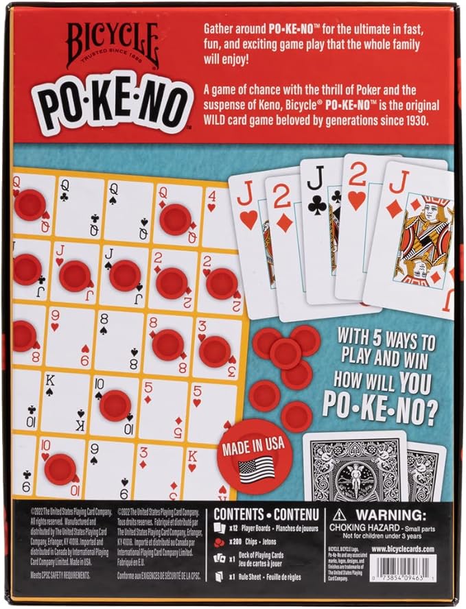 Bicycle Pokeno Card Game Set with Deck, Scoreboards & Chips, Poker meets Keno, Fun Party Game and Family Game Night Favorite, Ages 6+