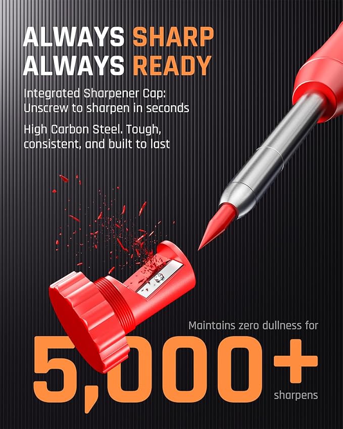 Nicpro 6 Pack CP1000 Carpenter Pencils with Sharpener, Mechanical Pencil Set with 66 Refills, Deep Hole Long Nib Marker Pens, Heavy Duty Woodworking Tools Construction Pencil for Architect Marking