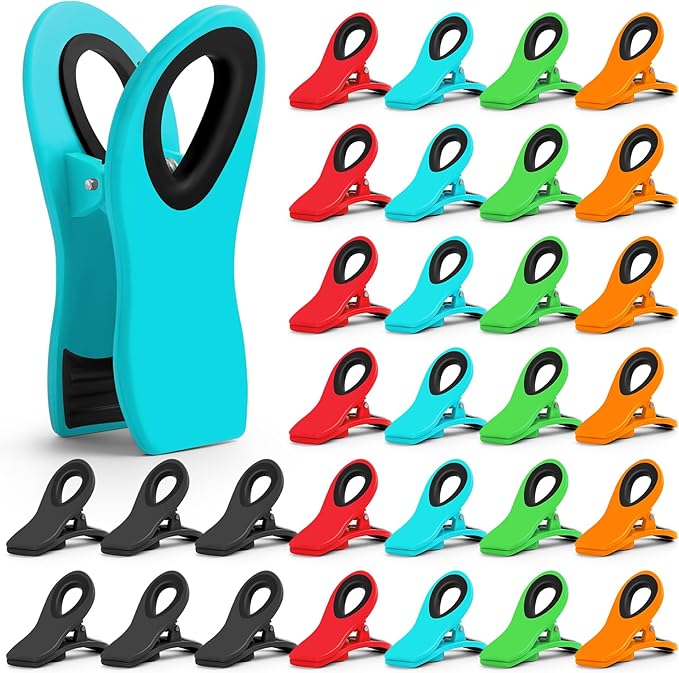 30 Pack Chip Clips Bag Clips, Paper Clips, Binder Clips, Multicolor Magnetic Clip for Food and Other Packages, Multipurpose Refrigerator Magnet Clip, Office Paper Clamps