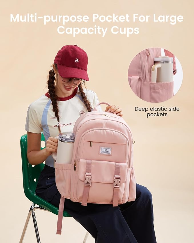 LOVEVOOK School Backpack for Girls Boys,Bookbag for Teen with Pouch Pocket for Large Capacity Cup, Waterproof School Bookbag, Preppy Backpack Travel Daypack with 15.6 inch Laptop Compartment