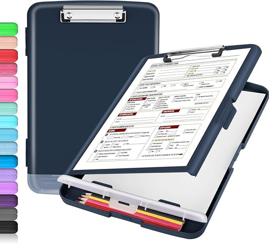 Sooez Clipboard with Storage, Clip Board 8.5 x 11 with Pen Holder, Plastic Organization Case Box for Letter Legal A4 Size Paper, Low Profile Clip, Nurses Teachers Must Haves, School & Office Supplies