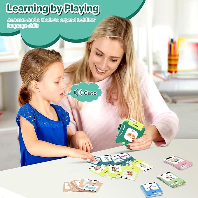 Spanish and English Talking Flash Cards for Toddlers 1 2 3 4 5 6 Year Olds, 420 Sight Words, Montessori Learning Toys, Pocket Speech Therapy Toys, Sensory Preschool Educational Birthday Gift