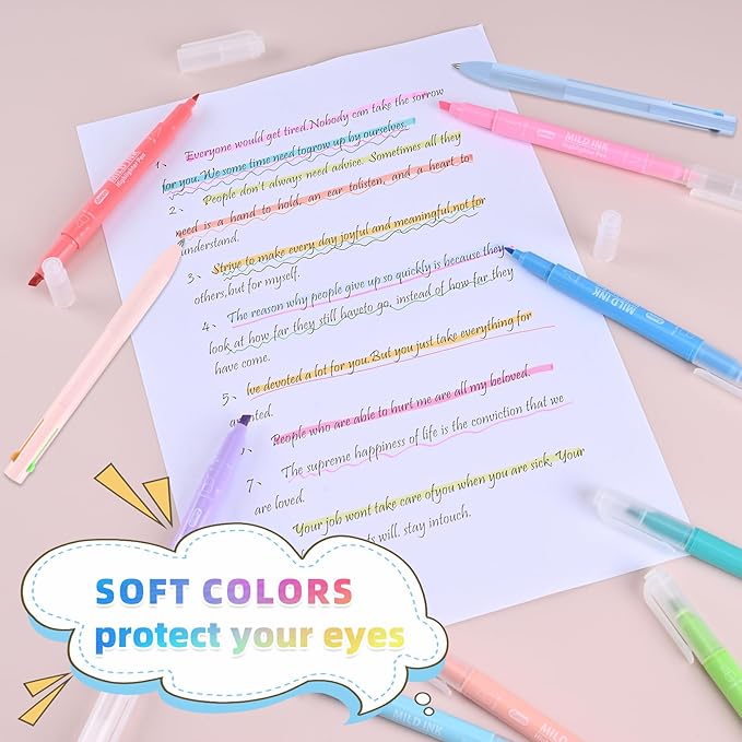 Dual Tip Aesthetic Highlighters 8 Colors and 2 Pcs 3 in 1 Multicolor Gel Pens 6 Colors Ink, Chisel & Fine Tips, No Bleed, Cute Bible Highlighters Assorted Colors for Journaling Textbook