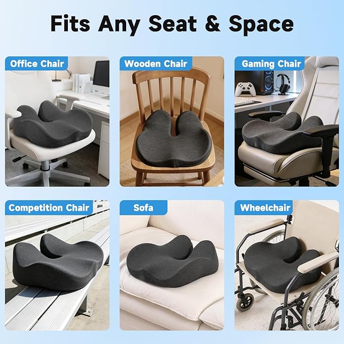 Ergonomic Seat Cushion for Office Chair, Large U-Shaped Memory Foam Chair Cushion for Tailbone, Coccyx, Hip & Lower Back Pressure Relief, Comfortable Desk Chair Pad for Office, Gaming & Long Sitting