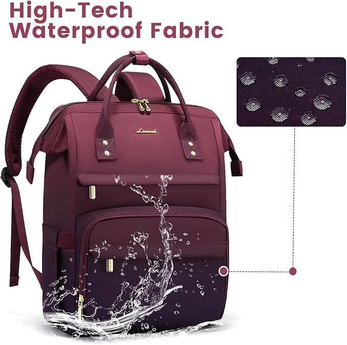 LOVEVOOK Gradient Laptop Backpack for Women,15.6 Inch Work Computer Bakcpack Purse Laptop Bag With Anti-Theft Pocket,Waterproof Carry on Teacher College Backpack for Travel,Purple-Red