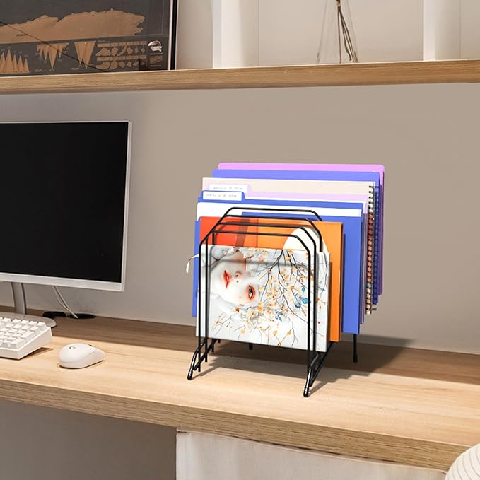 Incline Metal Desk Magazine Folder Holder, Sorter Desk File Organizer with 8-Section Vertical Compartments Rack File Organizer for Office, Home, School (2 Pack)