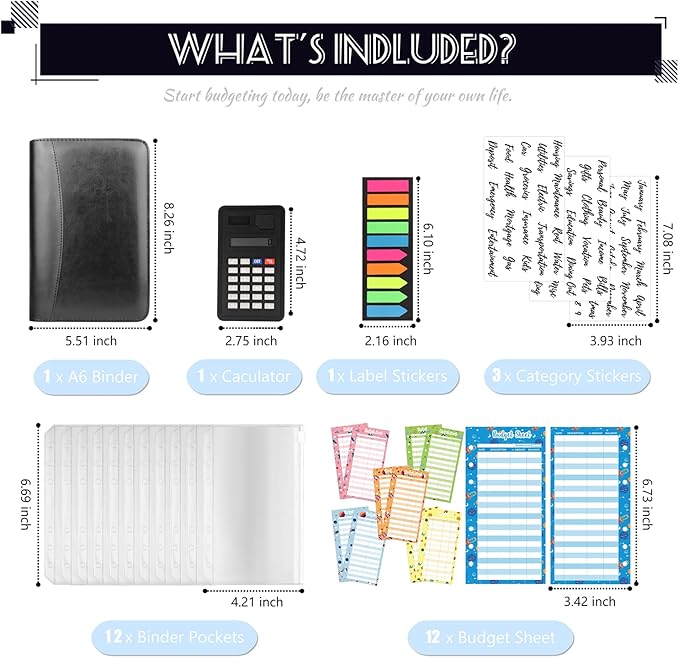 Budget Binder with Zipper Envelopes, Cash Envelopes for Budgeting, A6 PU Leather Budget Planner 2026 with Cash Envelopes Calculator, Bill Money Organizer for Cash Saving Budget System Wallet