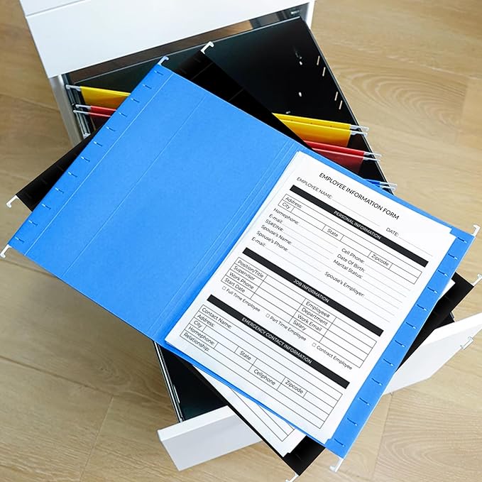 6 Pack Black Hanging File Folders,Letter Size Hanging Colored File Folders-,11 Point Paper Stock,1/5-Cut Adjustable Tabs,Bulk for Filing Cabinet
