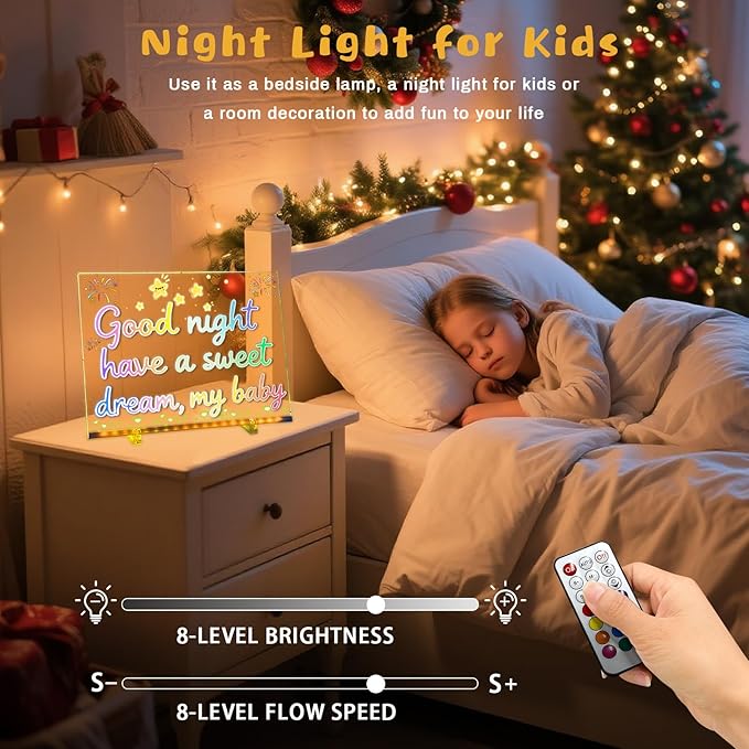 Acrylic Dry Erase Board with Light, 13.7"x10" 15 Colors LED Note Board with Remote & 366 Modes, Dimmable Light Up Message Board Desktop Memo Board, LED Drawing Board for Kids Girls Boys (Remote)