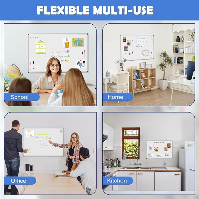 WALGLASS 2 Pack White Board, 36" x 24" Double-Sided Dry Erase White Board for Wall, Hanging Mounted Whiteboard, Horizontal or Vertical Silver Aluminium Frame for Home, School, Office, Kitchen
