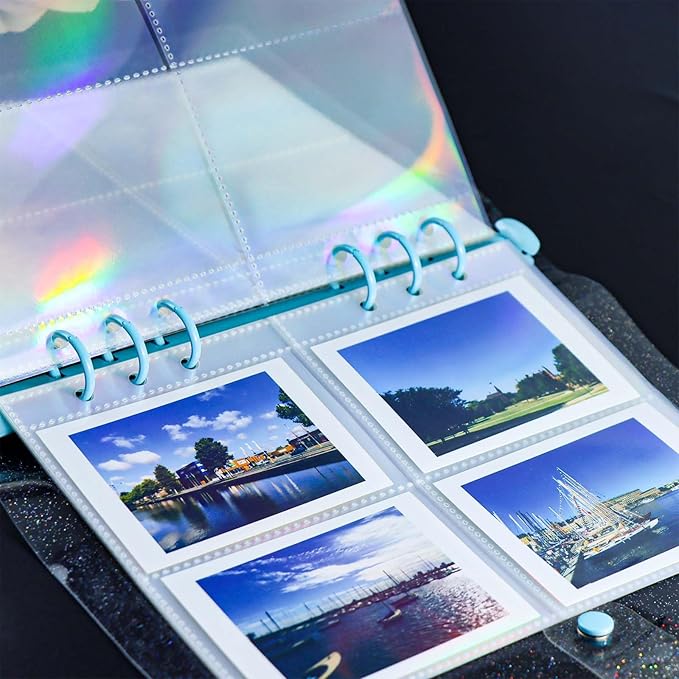 A5 Photocard Sleeves 20pcs Sheet Protectors 2.5'' x 3.7'' 4 Pocket Picture Card Insets Laser Clear PP Photo Album Refill Pages for 6 Ring Binder (Laser, A5-4Pocket)