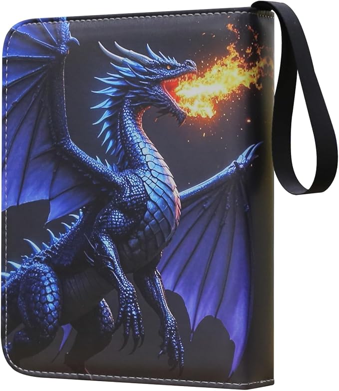 Deluxe Blue Dragon Trading Card Binder – 4-Pocket Zipper Binder with 400 Pockets – Card Album for Standard Size Trading Cards, Great for Collectors and Hobbyists