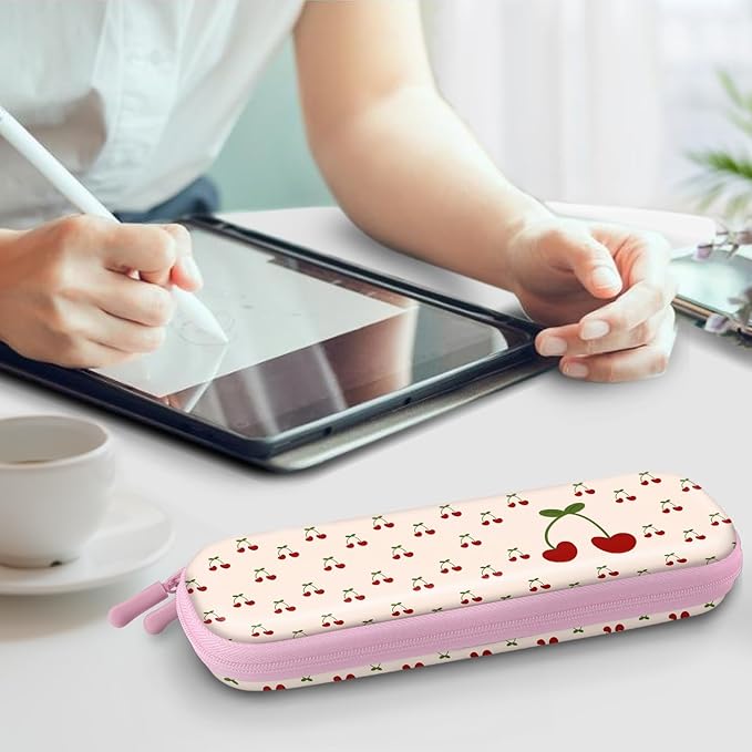 Fintie Holder Case for Apple Pencil Pro, Apple Pencil (USB-C / 1st / 2nd Generation), PU Leather Carrying Bag Sleeve Compatible with Pen, USB Cable, Samsung Stylus, Coquette Cherries