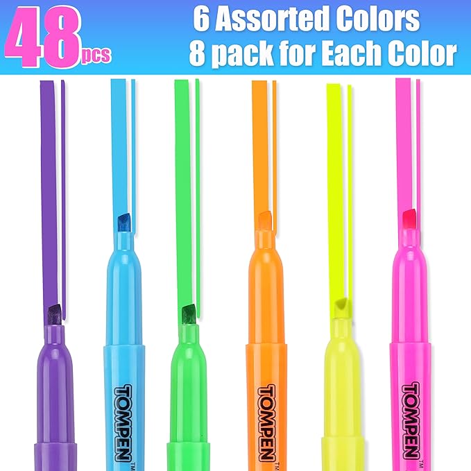 Highlighters Bulk 48 Pack–6 Assorted Colors No Bleed Chisel Tip High Lighter Markers Set for School,Office,Bible Study, Journaling–Smear-Free,Quick Dry Fluorescent Pens for Teachers