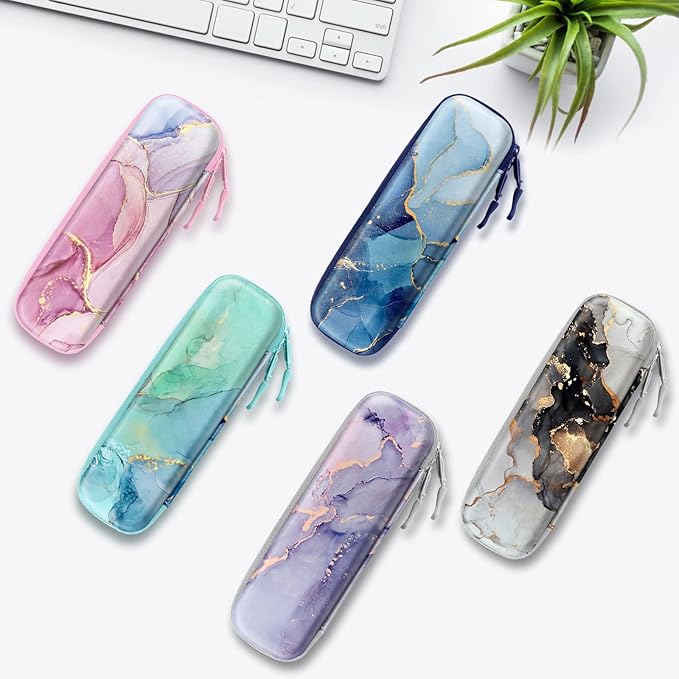 Fintie Holder Case for Apple Pencil Pro, Apple Pencil (USB-C / 1st / 2nd Generation), PU Leather Carrying Bag Sleeve Compatible with Pen, USB Cable, Samsung Stylus, Cloudy Marble