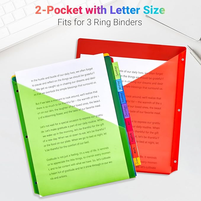 8-Tab Dividers for 3-Ring Binders, 8 Counts Dividers with 2 Pockets, Insertable 8 Tabs Binder Divider for 1/2''/1''/2''/3'' inch Binders, 8 Colors (1)