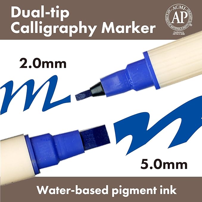 Kuretake Zig Calligraphy Dual Tip Marker Pens 3 colors set, BlueGreen, 2mm, 5mm, Double Tip, for Art, Sketch, illustration, Calligraphy, Journal, Drawing, Made in Japan