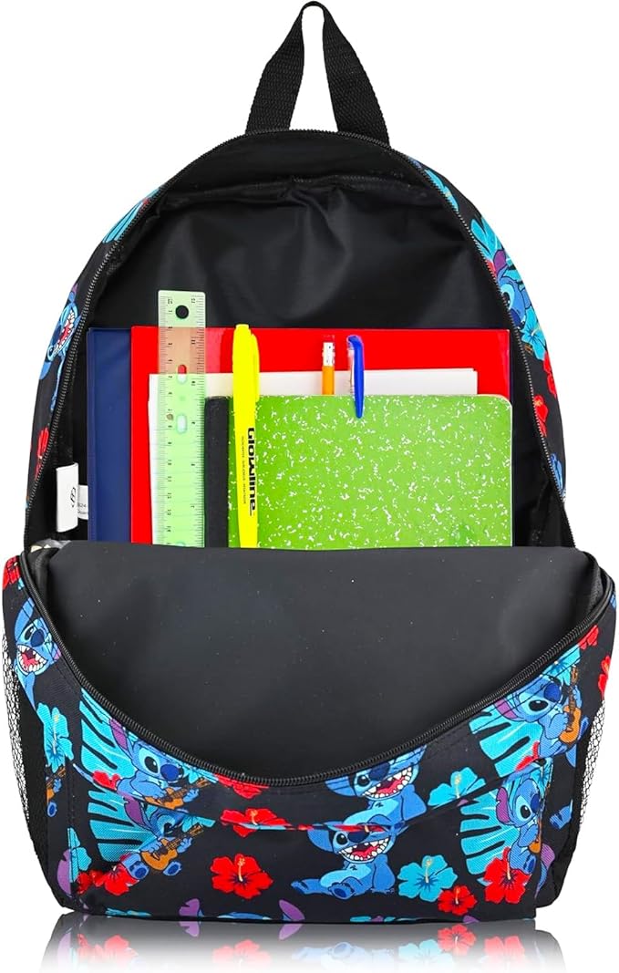 Disney Stitch Backpack and Lunch Bag for Girls - Bundle with 16" School Bag, Lunch Box, Water Bottle, Stickers, More | Lilo and Stitch Backpack with Lunchbox for Kids
