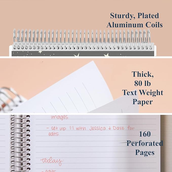 Erin Condren 8.5" X 11" Spiral Bound Productivity Notebook, Starry Sky, Functional 160 Lined Page and 80Lb Thick Paper Spiral Notebook, Stickers Included