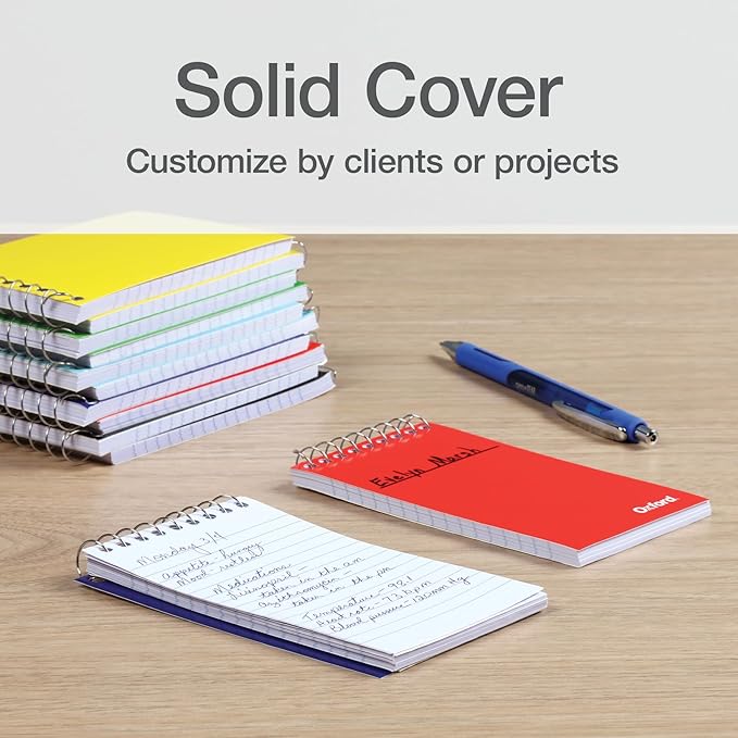Oxford Spiral Memo Pads, Top Wire Bound, 3 x 5 Inch Pocket Notepad, College Ruled, 6 Assorted Primary Colors, 75 Sheets, 12 Pack (25092)