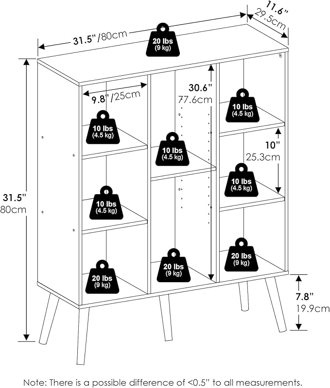 Furinno Claude Mid Century Style Book Shelf, 8-Cube Bookshelf, Cube Storage Organizer Bookcase with Wood Legs, 10.9 x 31.5 x 39.3, for Living Room, Bedroom, Home Office, White
