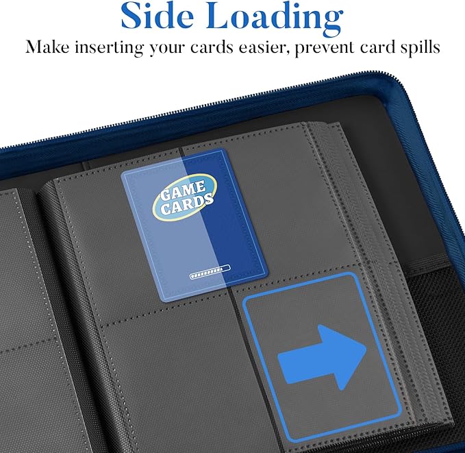 Premium 4 Pocket Zip Card Binder, Trading Card Binder for 320 Cards, Portable PU Card Collection Binder, Collector Card Album Folder for Game & Sports Cards, Navy Blue